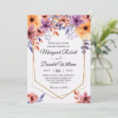 oranje paarse uitnodiging tot een bruiloft (Staand voorkant)