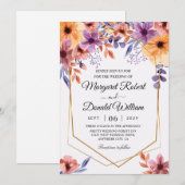 oranje paarse uitnodiging tot een bruiloft (Voorkant / Achterkant)