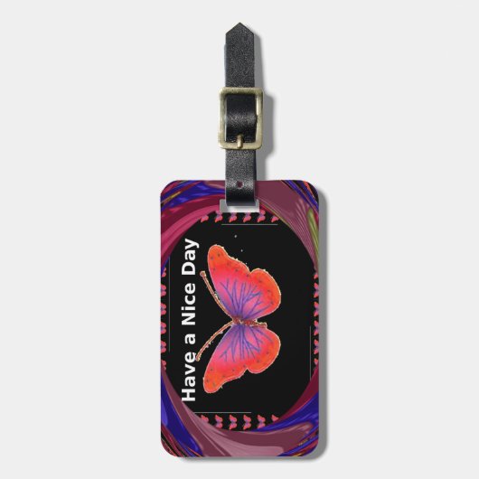 Oranje Paarse vlinder hebben een mooie dag art pri Bagagelabel (Voorkant verticaal)