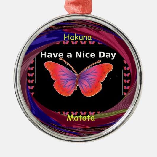 Oranje Paarse vlinder hebben een mooie dag art pri Metalen Ornament (Voorkant)