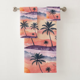 ORANJE & PAARSE WATERVERF ZOMER ZONSONDERGANG BAD HANDDOEK