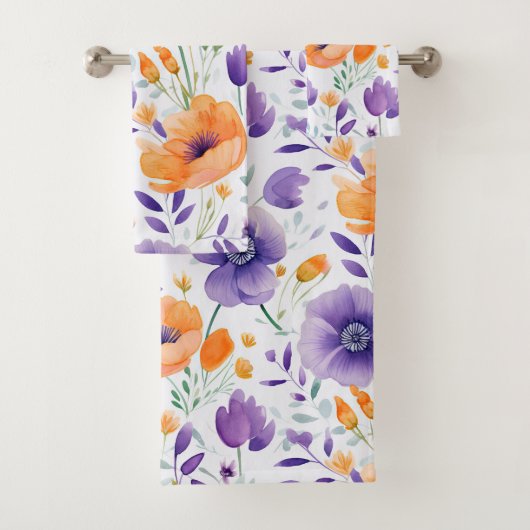 Oranje Paarse Wildflower Floral Bad Handdoek (Insitu)