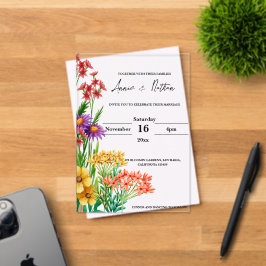  Oranje Paarse Wildflowers Floral Wedding Acryl Uitnodigingen