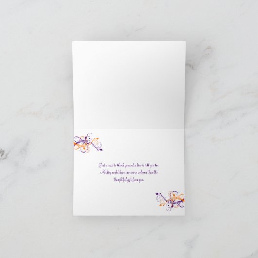 Oranje Paarse witte bloemenkaart bedankkaart 2 (Binnen)