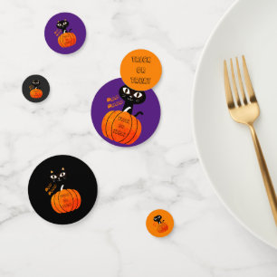 Oranje Paarse Zwarte Kat Pompoen Spooky Halloween Confetti