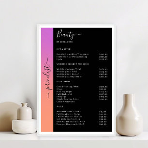 Oranje, Paarse & Zwarte Prijzenlijst Salon Poster