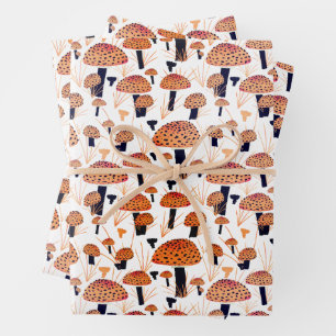 Oranje Paddenstoel Herfst Autumn Patroon Inpakpapier Vel