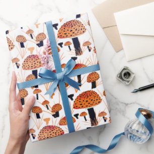 Oranje Paddenstoel Herfst Patroon Cadeaupapier