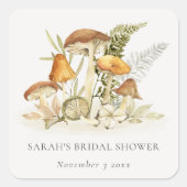 Oranje Paddenstoel Varens Bruiloft Vierkante Sticker (Voorkant)