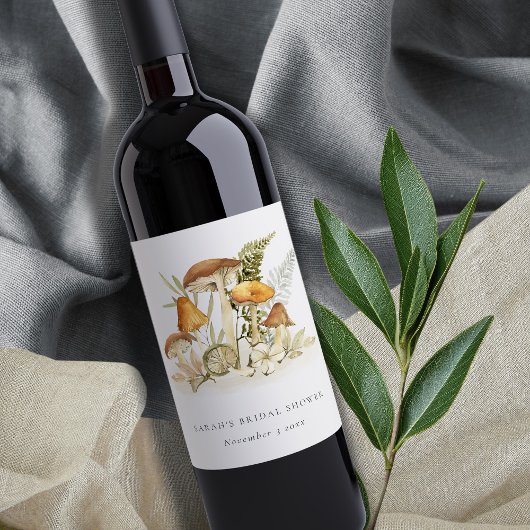 Oranje Paddenstoel Varens Bruiloftsshower Wijn Etiket