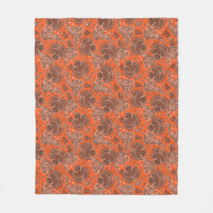 Oranje paisley damast bloemmotief oosters etnisch fleece deken