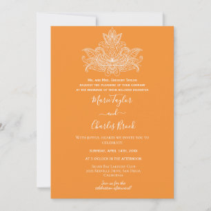 Oranje paisley Indiase trouwuitnodiging Kaart