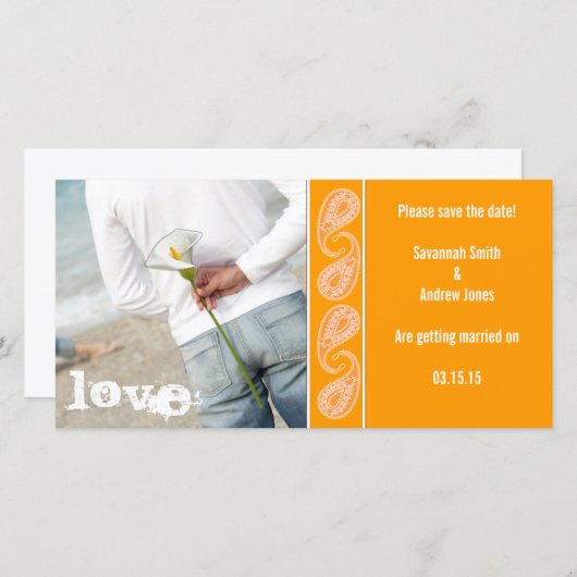 Oranje Paisley Sla de datum op Save The Date (Voorkant / Achterkant)