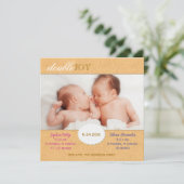 Oranje Paisley Twins foto geboorteaankondiging Aankondiging (Staand voorkant)