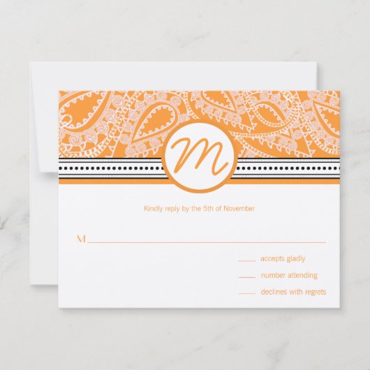 Oranje Paisley Wedding RSVP met Stippen (Voorkant)