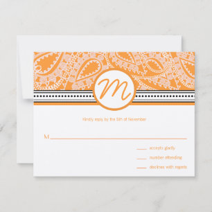 Oranje Paisley Wedding RSVP met Stippen Kaartje