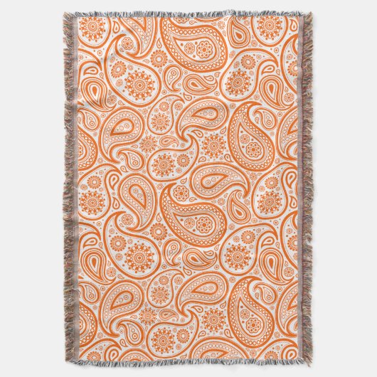 Oranje  Paisley White Achtergrond Deken (Voorkant Verticaal)