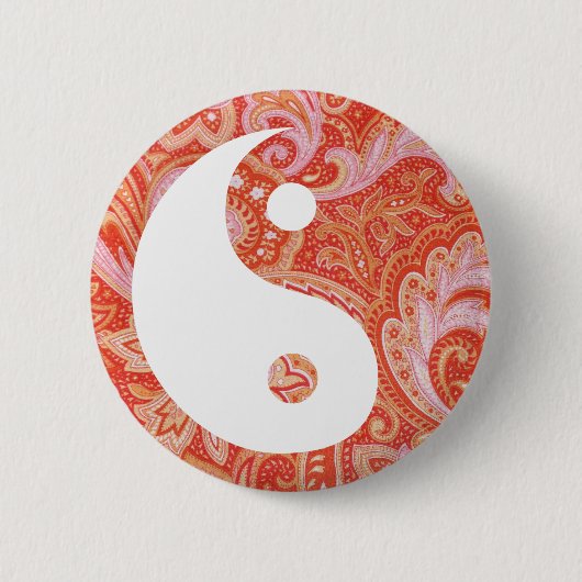 Oranje Paisley Yin en Yang Ronde Button 5,7 Cm (Voorkant)