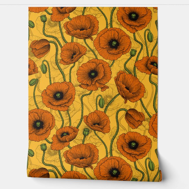 Oranje papaver behang (Afrollen)