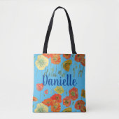 Oranje papaver blauwe bloemen meisjesnaam Bag Tote Bag (Voorkant)