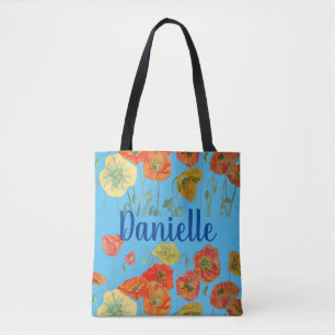 Oranje papaver blauwe bloemen meisjesnaam Bag Tote Bag