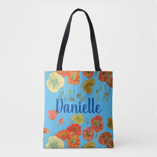 Oranje papaver blauwe bloemen meisjesnaam Bag Tote Bag (Voorkant)