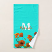 Oranje papaver bloemen bloemen monogrammen Aangepa Bad Handdoek (Handdoek)