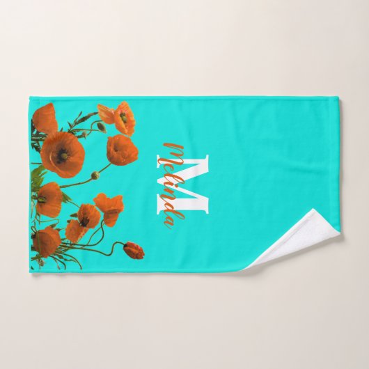Oranje papaver bloemen bloemen monogrammen Aangepa Bad Handdoek (Handdoek)