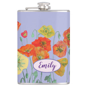 Oranje papaver bloemen Pastel paars Lila Heupfles