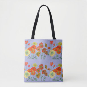 Oranje papaver bloemen Pastel paars Lila Tote Bag