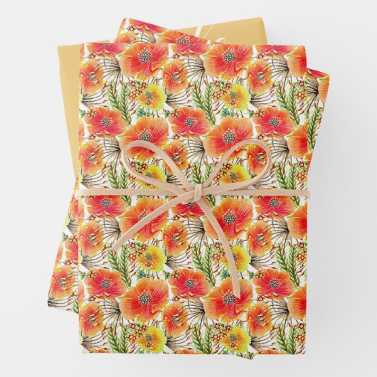 Oranje papaver bruiddal bruiloft inpakpapier vel (In situ)