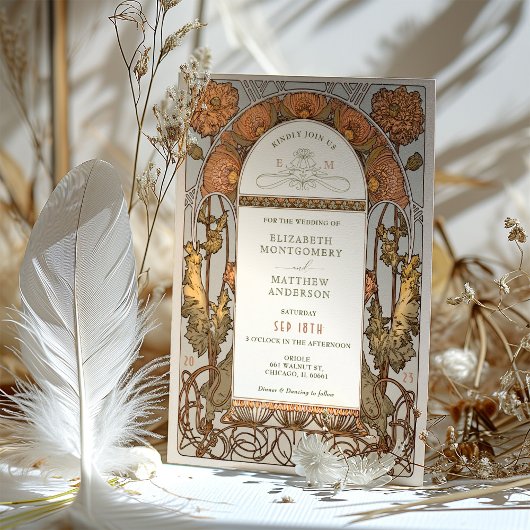 Oranje papaver bruiloft uitnodigingen Art Nouveau