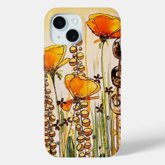 Oranje papaver bruine stengels iPhone 15 case
