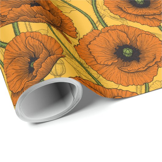 Oranje papaver cadeaupapier (Rol Hoek)
