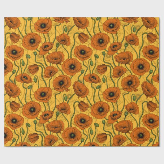 Oranje papaver cadeaupapier (Vlak)
