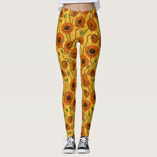Oranje papaver leggings (Voorkant)