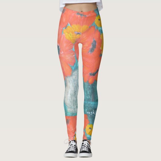 Oranje papaver leggings (Voorkant)
