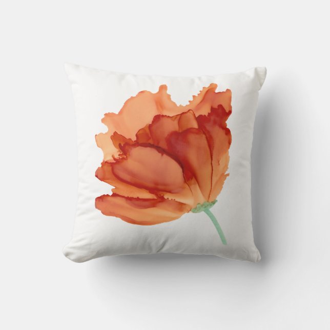 ! Oranje papaver, met de hand geschilderd Kussen (Voorkant)