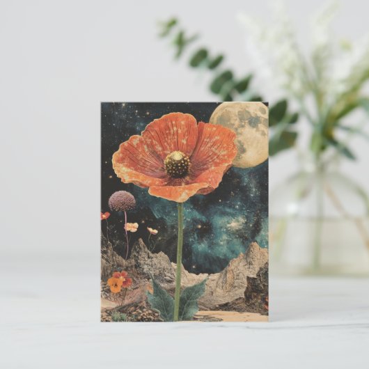 Oranje papaver onder maanlicht briefkaart (Staand voorkant)