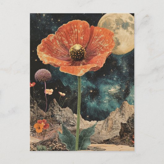 Oranje papaver onder maanlicht briefkaart (Voorkant)