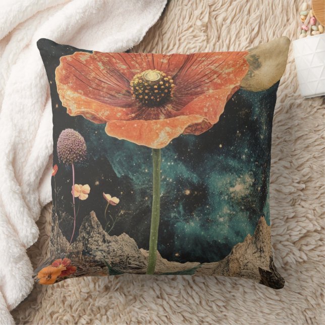 Oranje papaver onder maanlicht kussen (Deken)