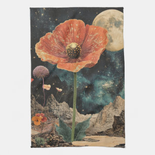 Oranje papaver onder maanlicht theedoek
