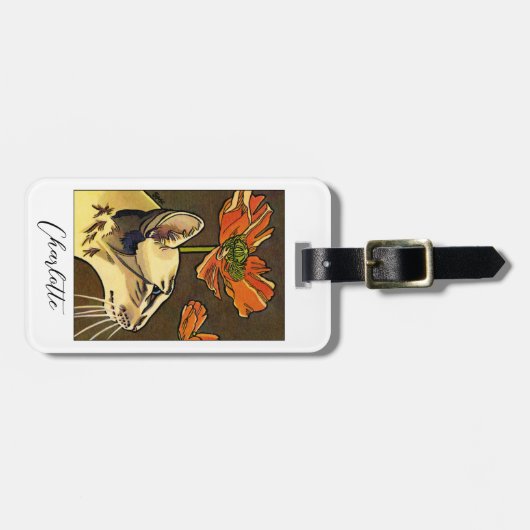 Oranje papaver oosterse kat Custom Bagagelabel (Voorkant horizontaal)