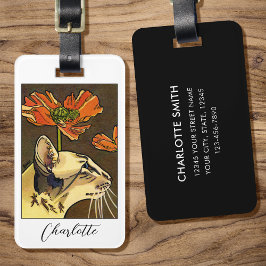 Oranje papaver oosterse kat Custom Bagagelabel