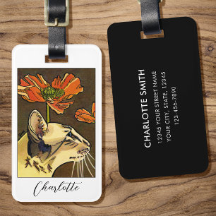 Oranje papaver oosterse kat Custom Bagagelabel