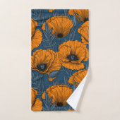 Oranje papaver op donkerblauw bad handdoek (Handdoek)
