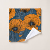 Oranje papaver op donkerblauw bad handdoek (Wasdoekje)