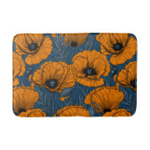 Oranje papaver op donkerblauw badmat (Voorkant)