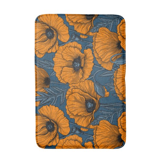 Oranje papaver op donkerblauw badmat (Voorkant Verticaal)