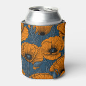 Oranje papaver op donkerblauw blikjeskoeler (Blikje Voorkant)